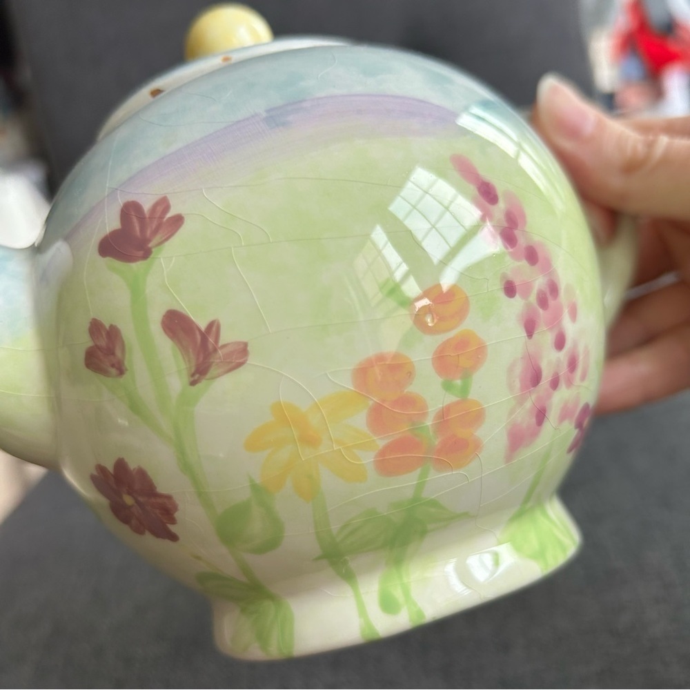 Colorful Floral Teapot, Blue, Green, Pink Pastels, 16 oz - Picture 12 of 16